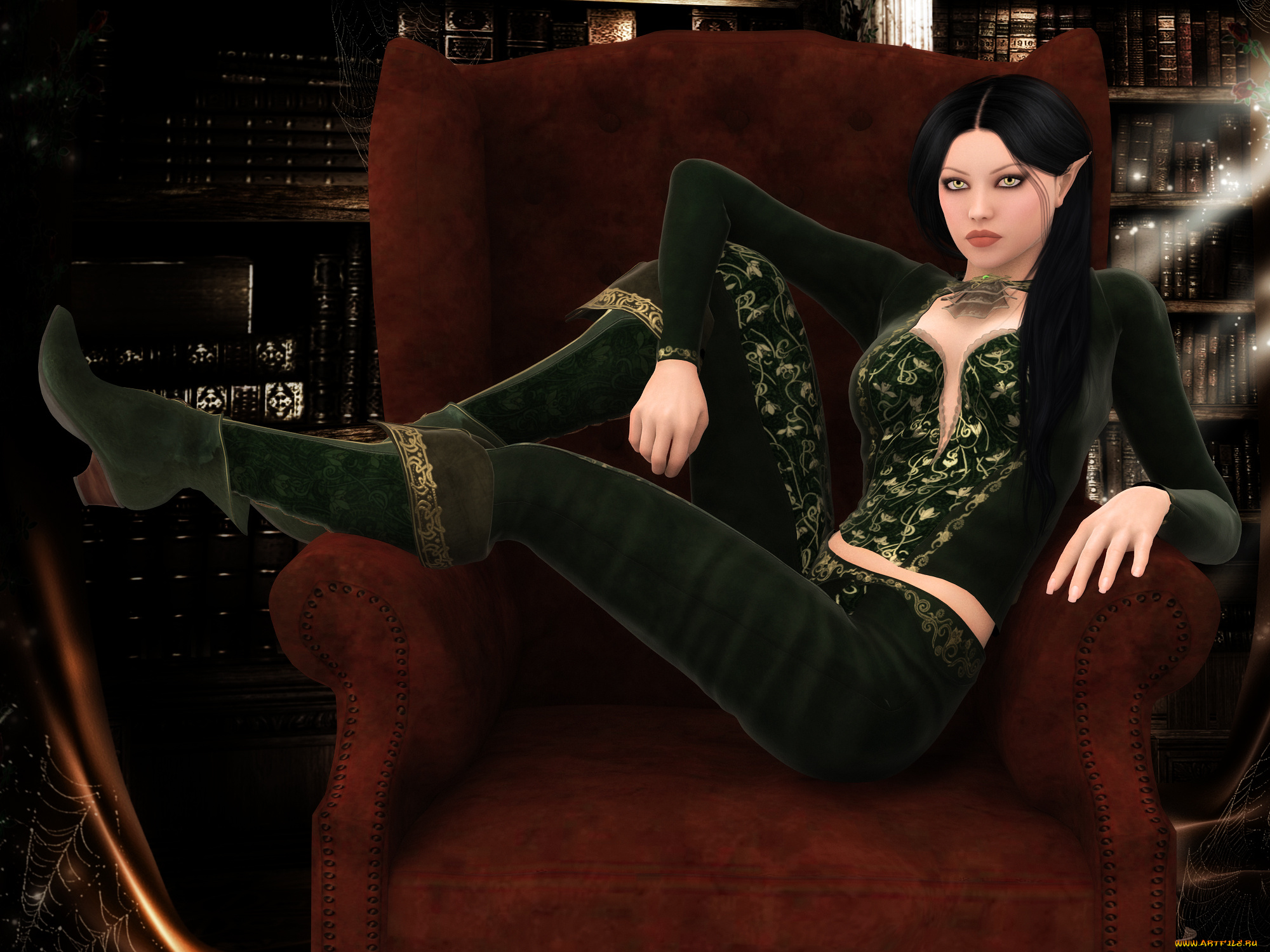 3д, графика, эльфы, , elves, фон, взгляд, эльфийка