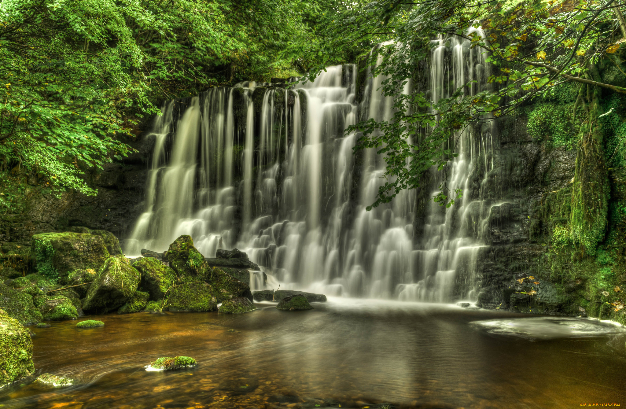 природа, водопады, река, водопад, лес