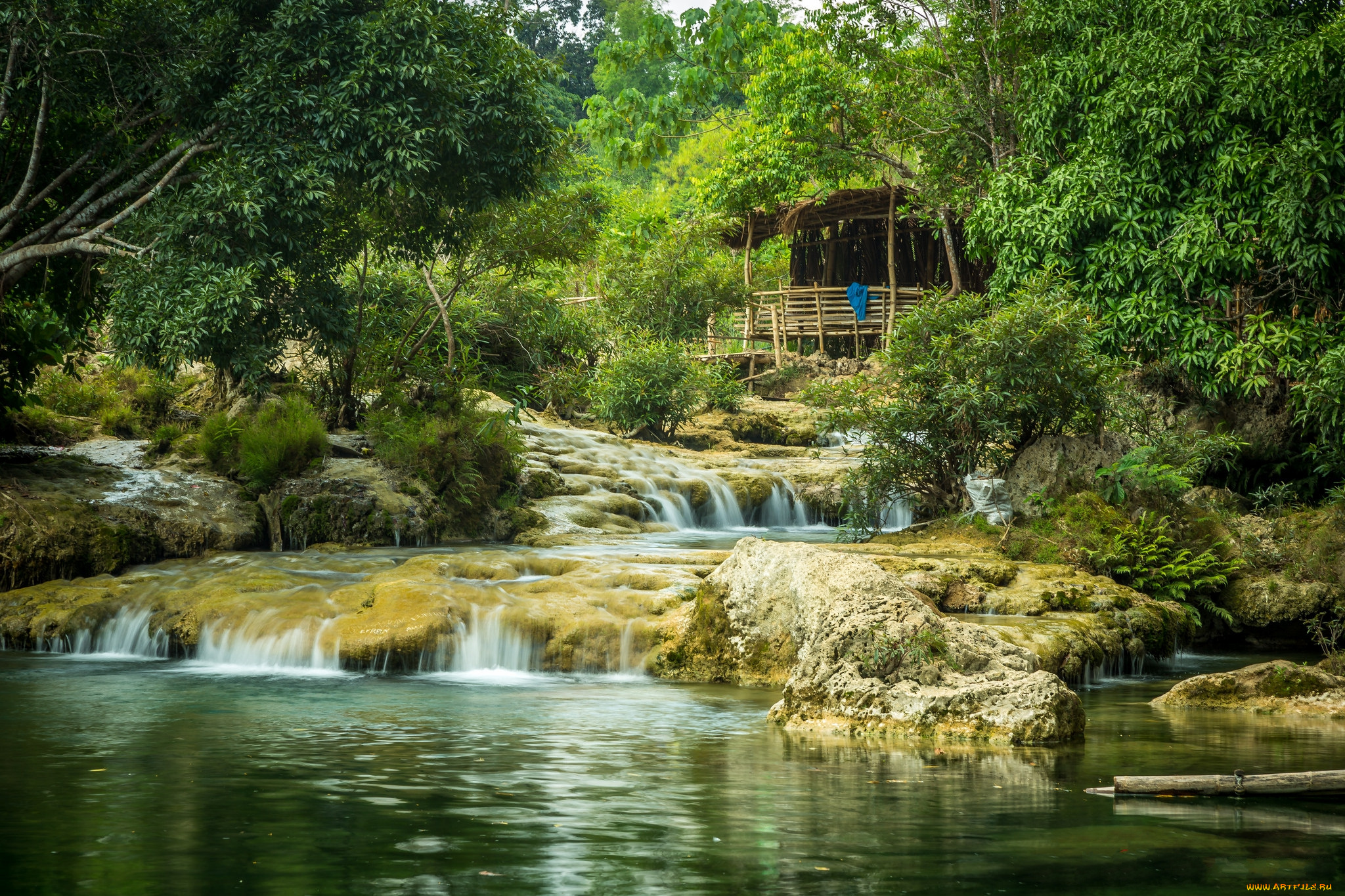 природа, водопады, лес, река, водопад