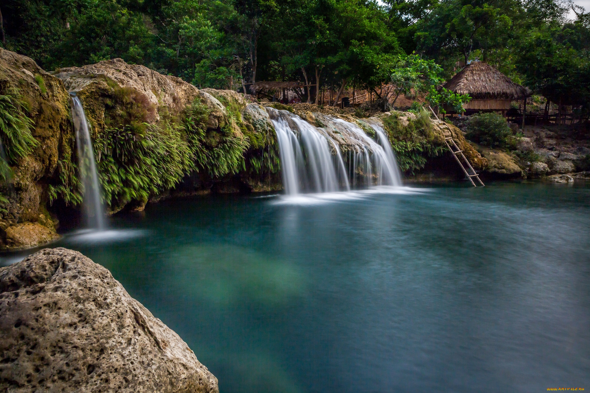 природа, водопады, лес, река, водопад