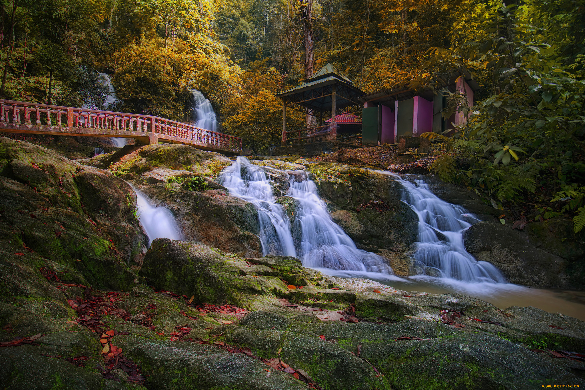 природа, водопады, река, лес, водопад