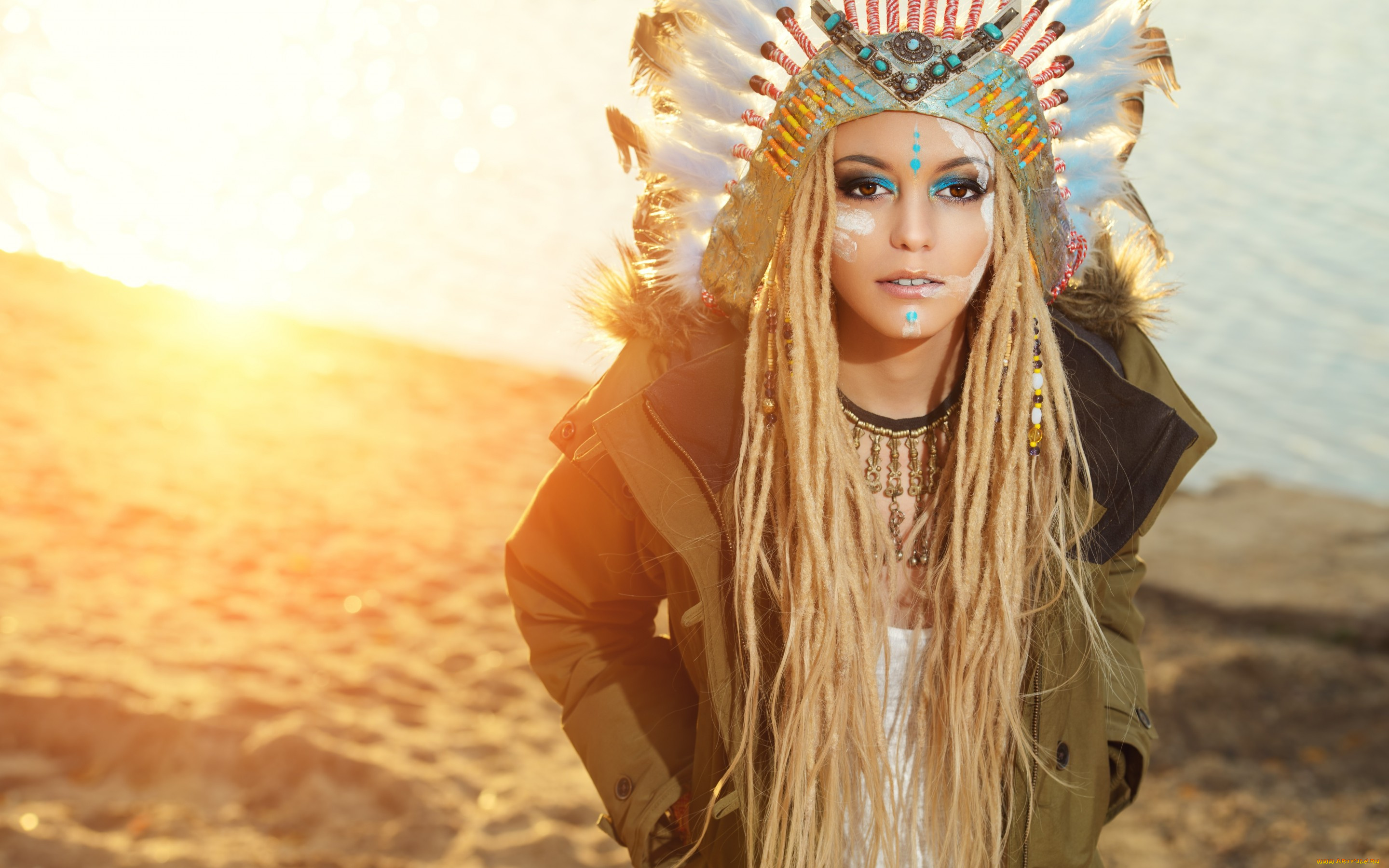 девушки, -unsort, , блондинки, перья, взгляд, блондинка, скво, девушка