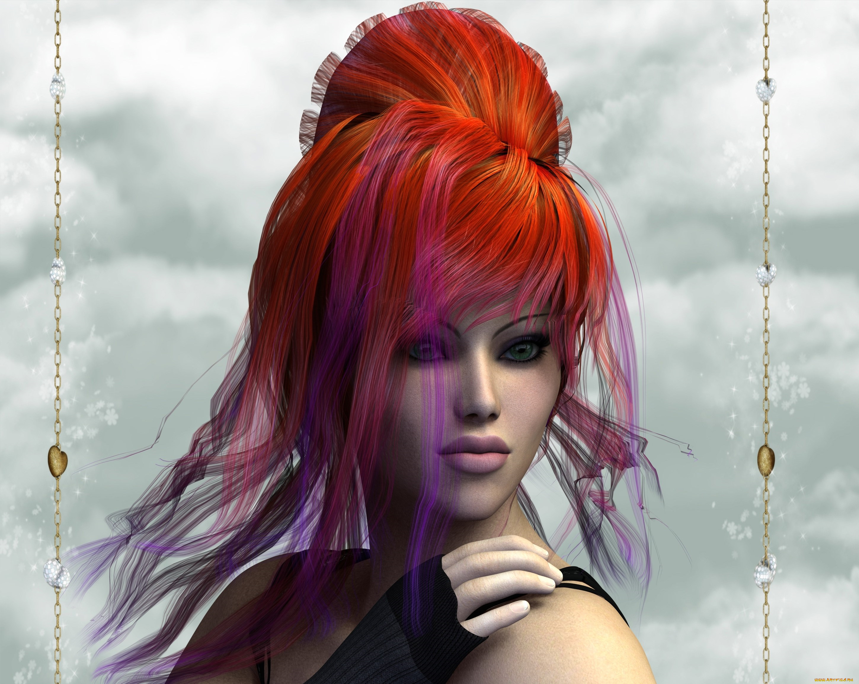 3д, графика, портрет, , portraits, девушка, взгляд, рыжая, фон