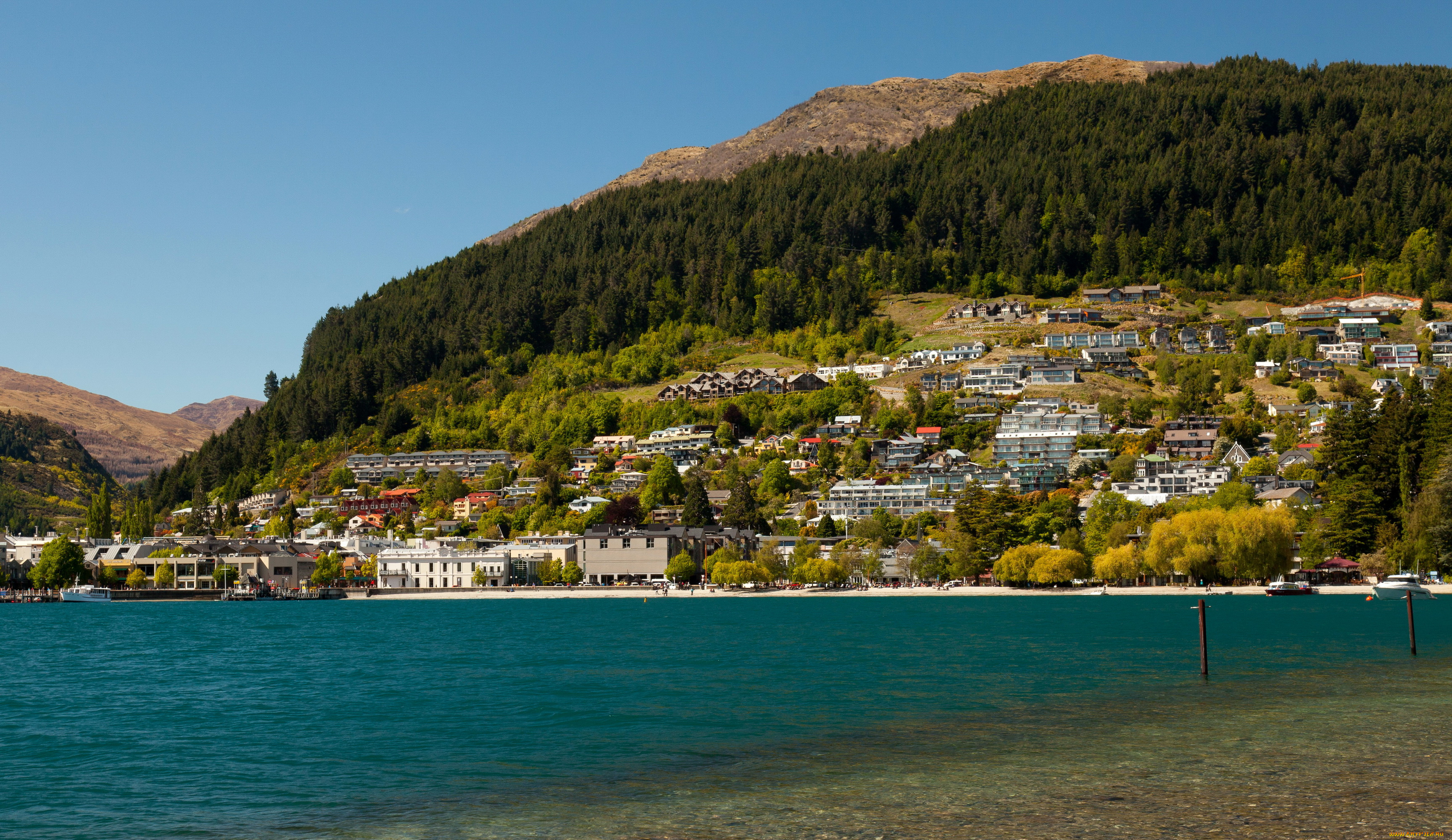 города, квинстаун, , новая, зеландия, lake, new, zealand, queenstown, wakatipu