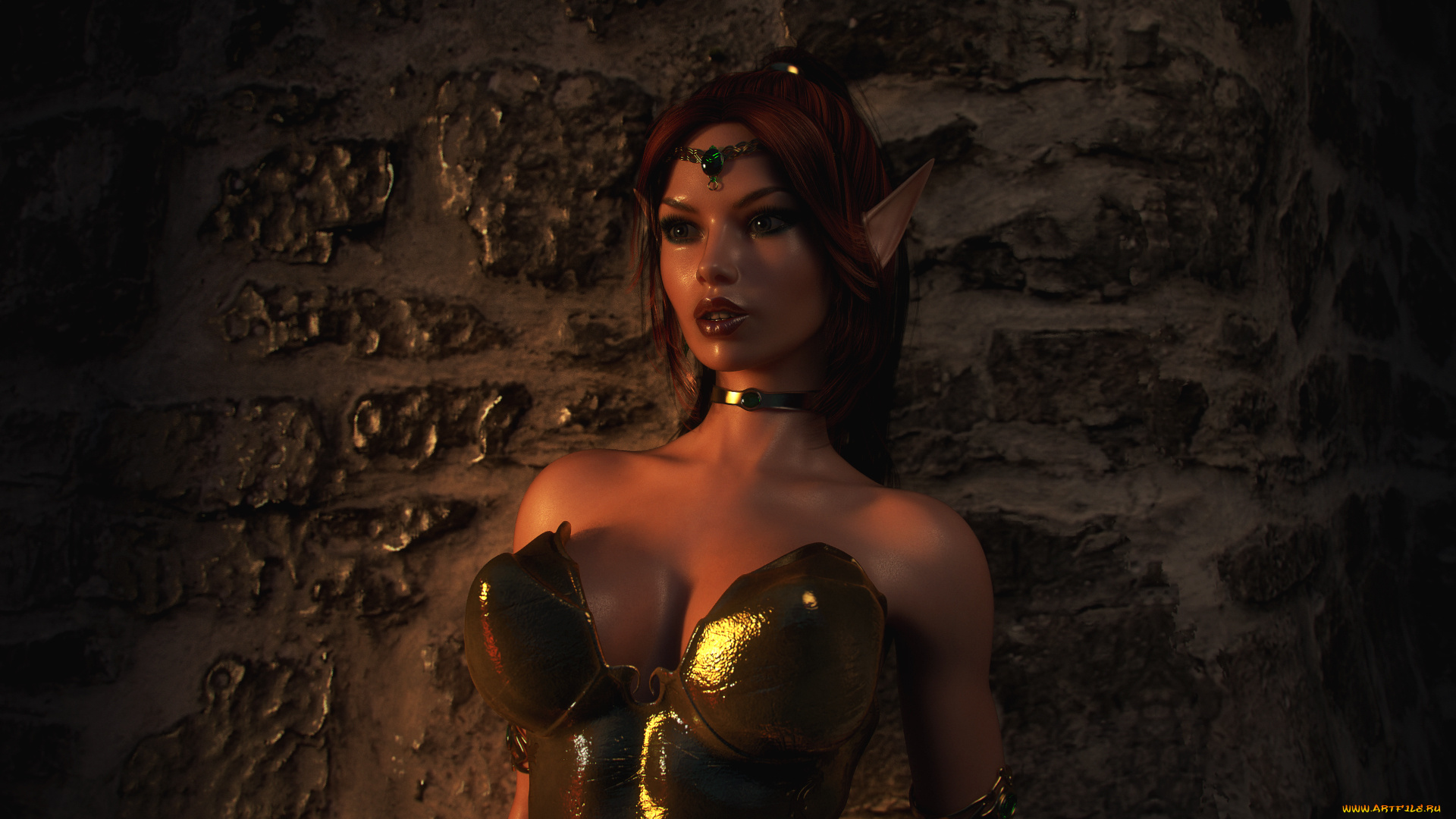 3д, графика, эльфы, , elves, фон, взгляд, эльфийка