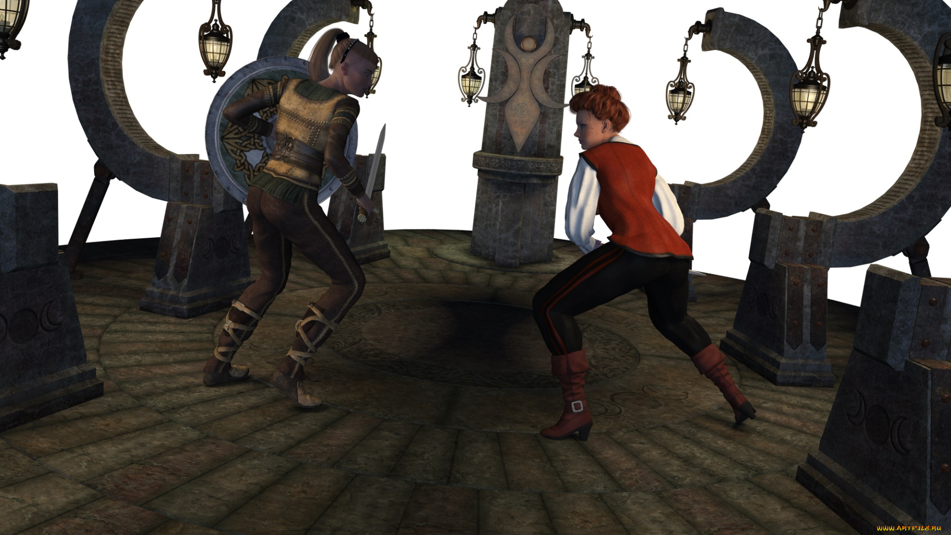 3д, графика, фантазия, , fantasy, взгляд, девушки, оружие, фон