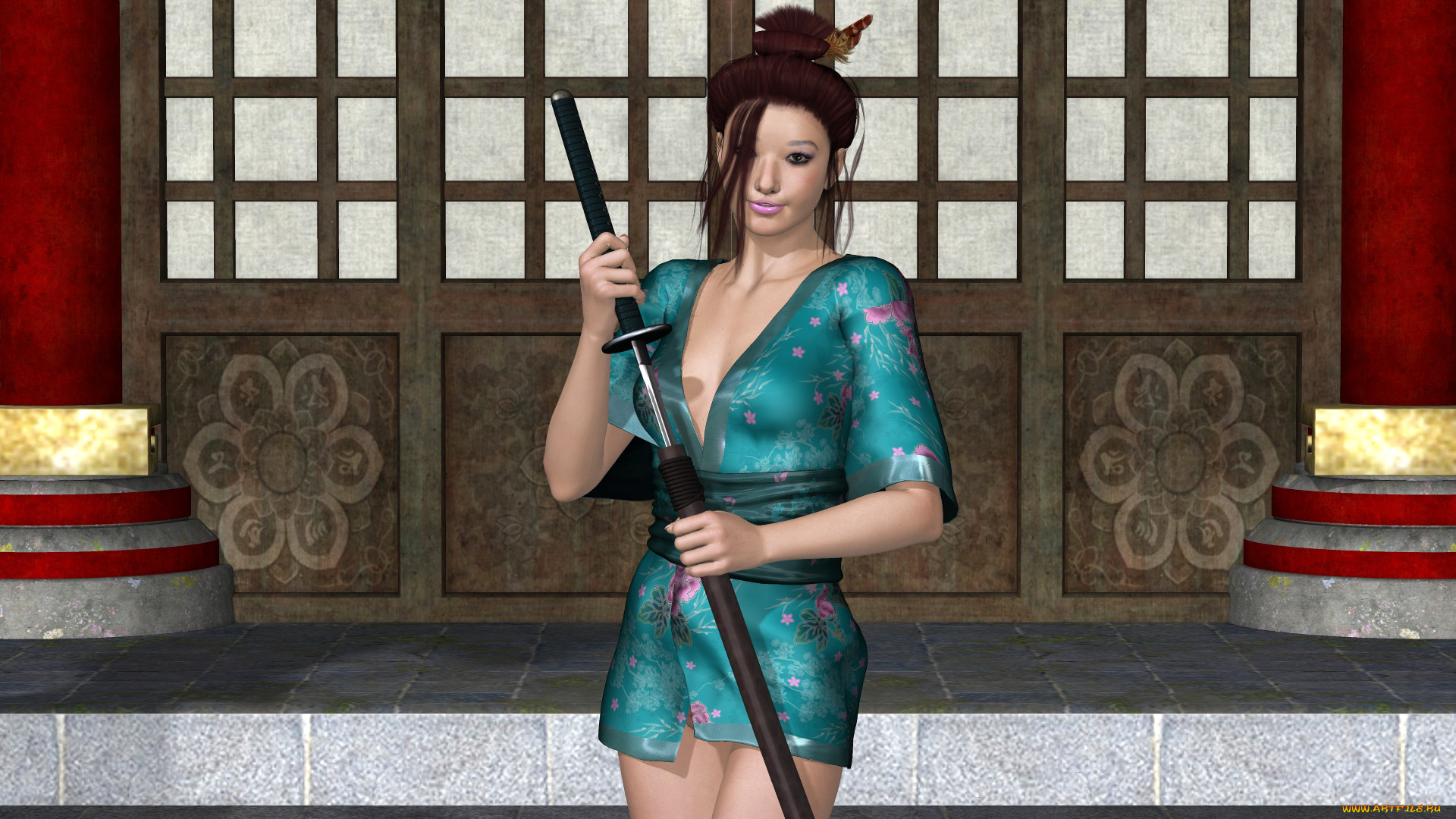 3д, графика, история, , history, фон, взгляд, девушка, оружие