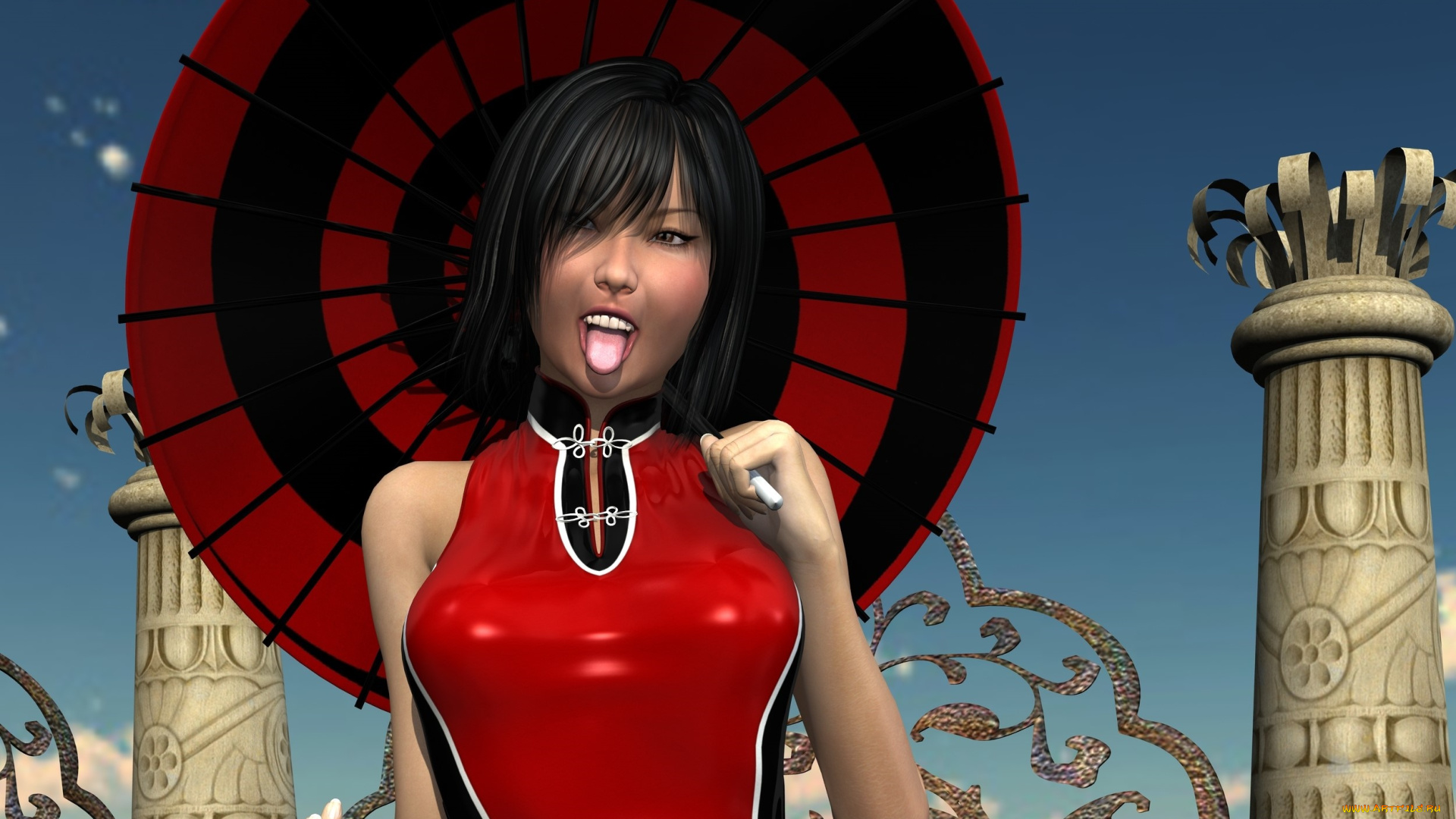 3д, графика, люди, , people, девушка, взгляд, фон, зонтик