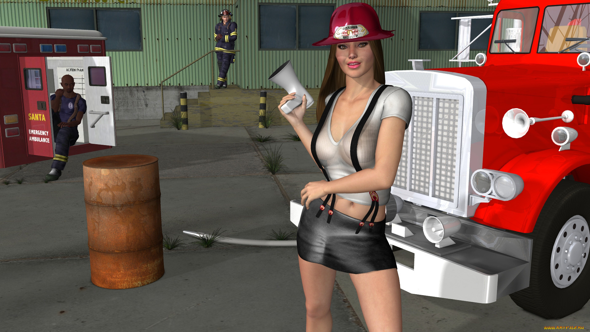 3д, графика, люди, , people, девушка, взгляд, фон, автомобиль