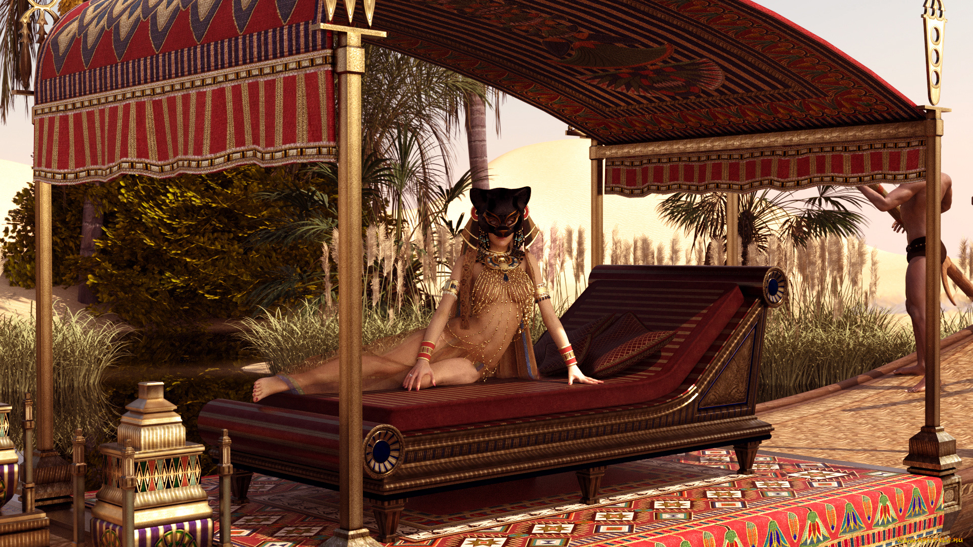 3д, графика, люди, , people, ковёр, диван, маска, фон, девушка