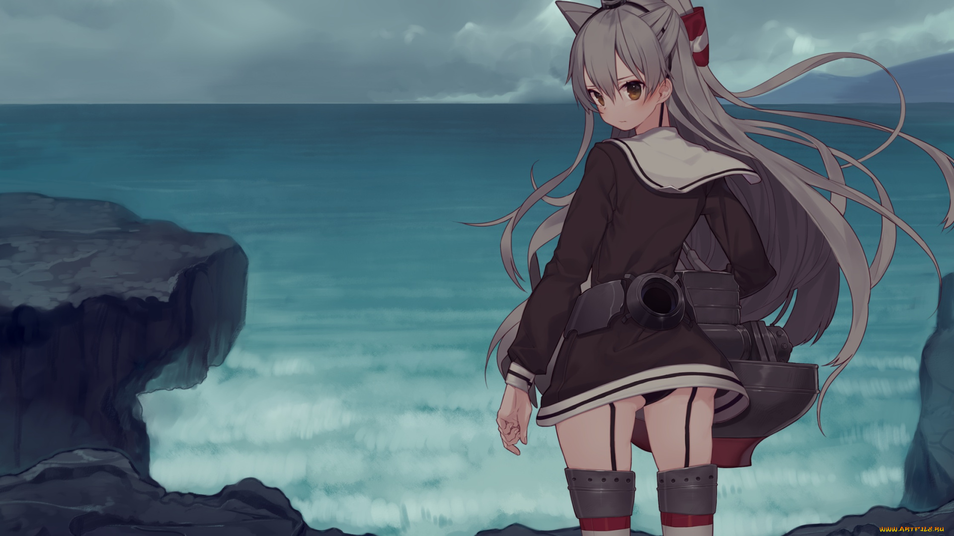 аниме, kantai, collection, взгляд, фон, девушка, море