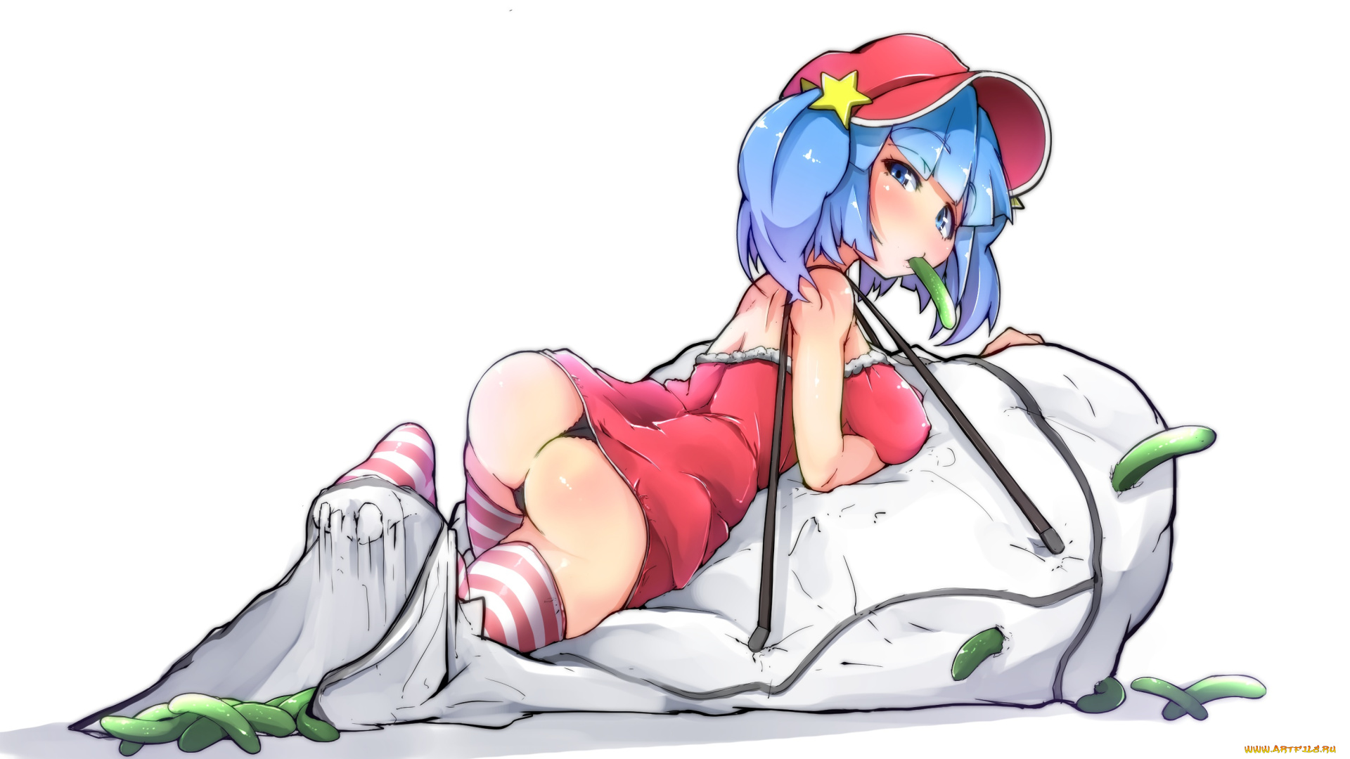 аниме, touhou, огурцы, девушка, kawashiro, nitori, flanvia