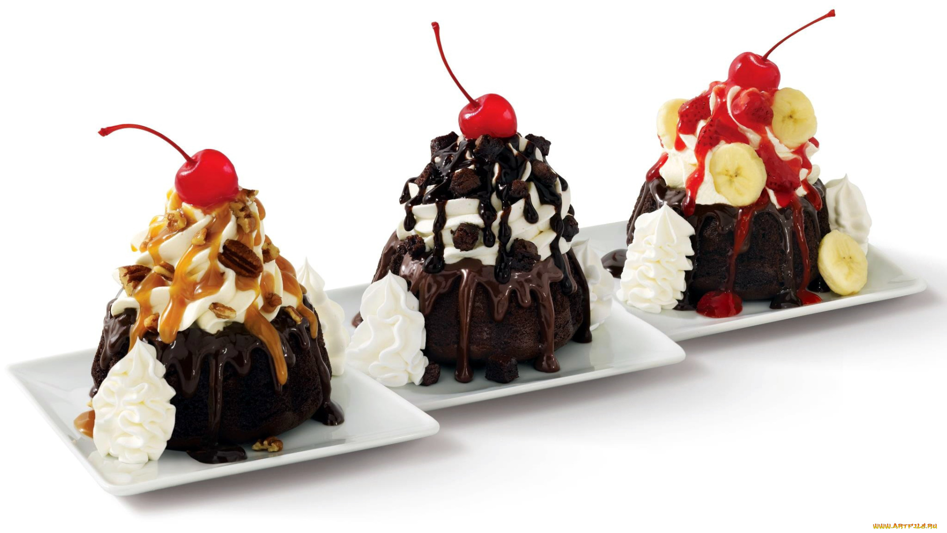 еда, пирожные, , кексы, , печенье, взбитые, сливки, бананы, вишни