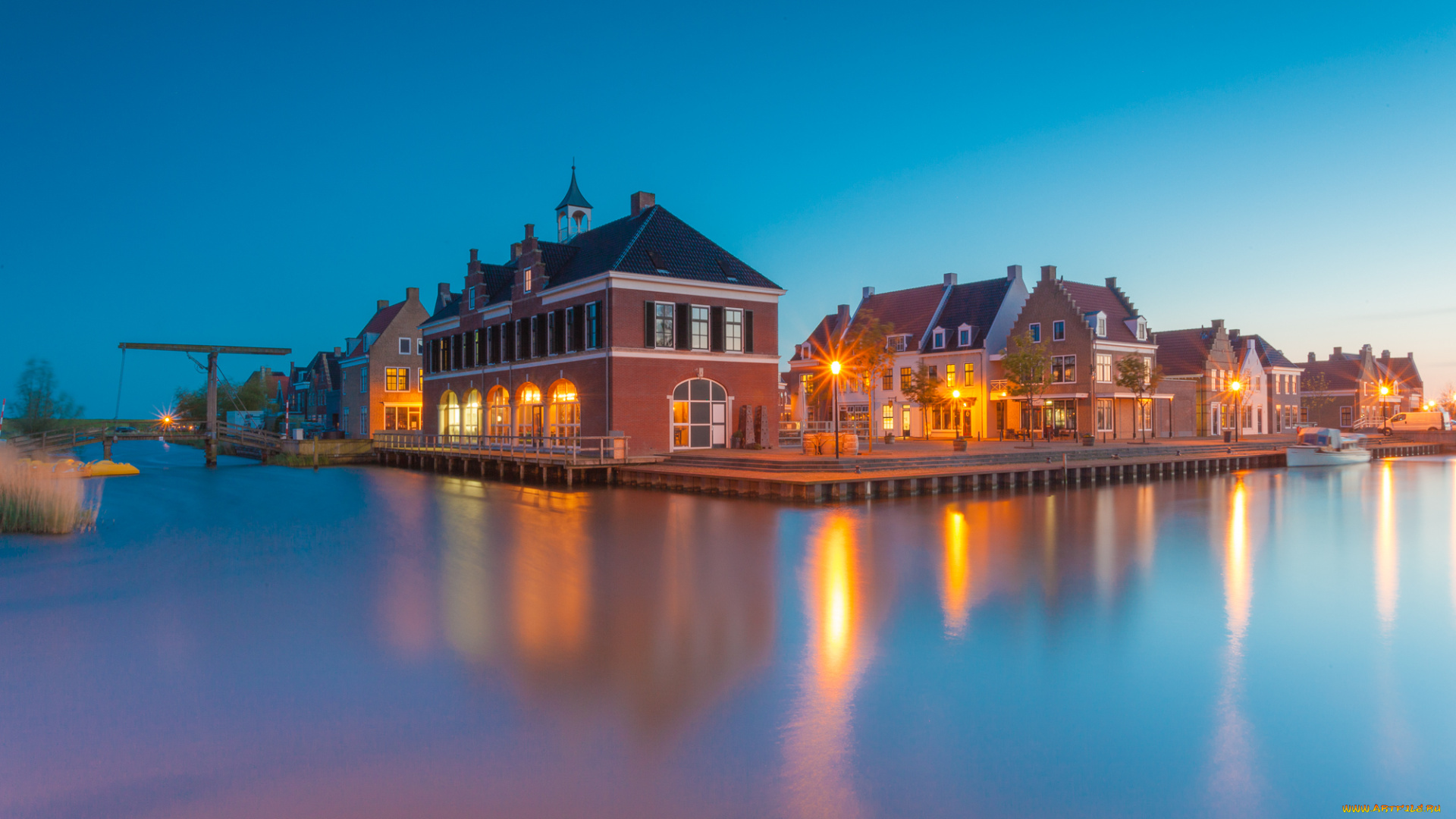 esonstad, города, -, огни, ночного, города, здания, вода