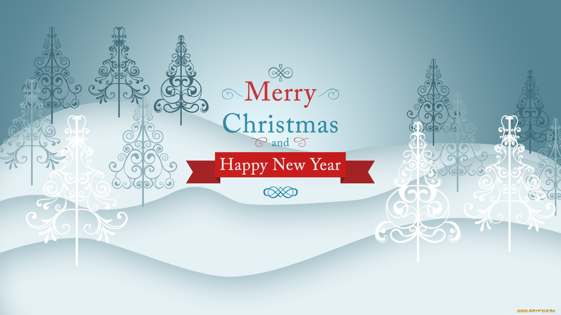 праздничные, векторная, графика, , новый, год, ели, снег