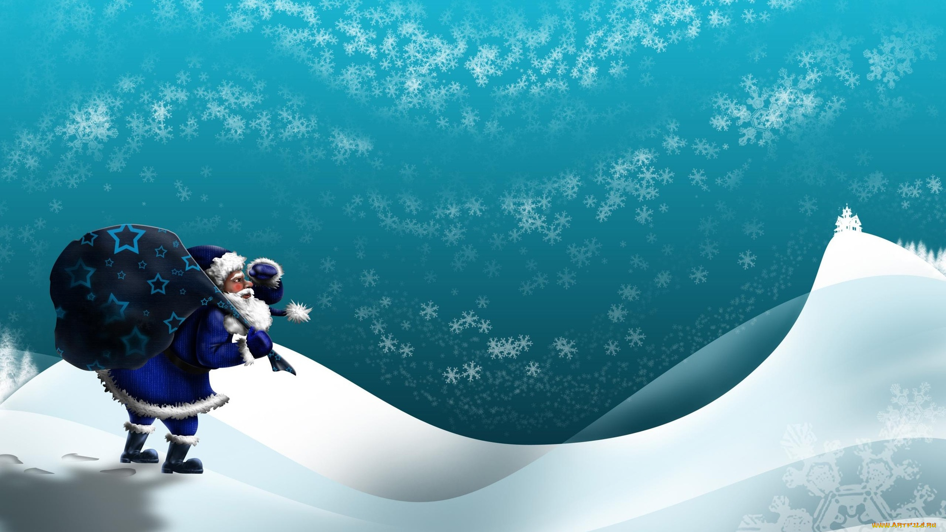 праздничные, векторная, графика, , новый, год, снежинки, мешок, снег, дед, мороз