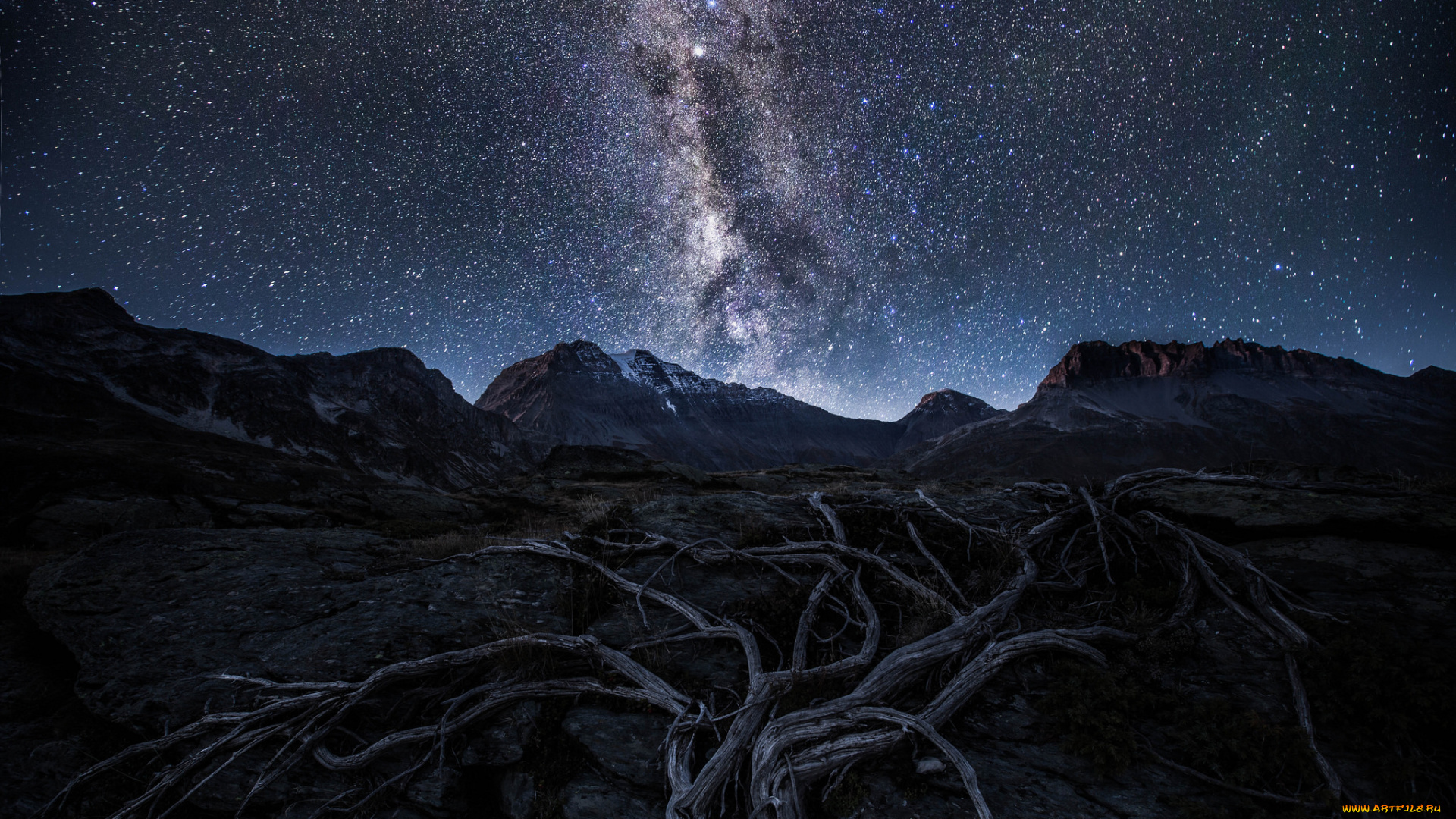 природа, пейзажи, горы, звезды, ночь
