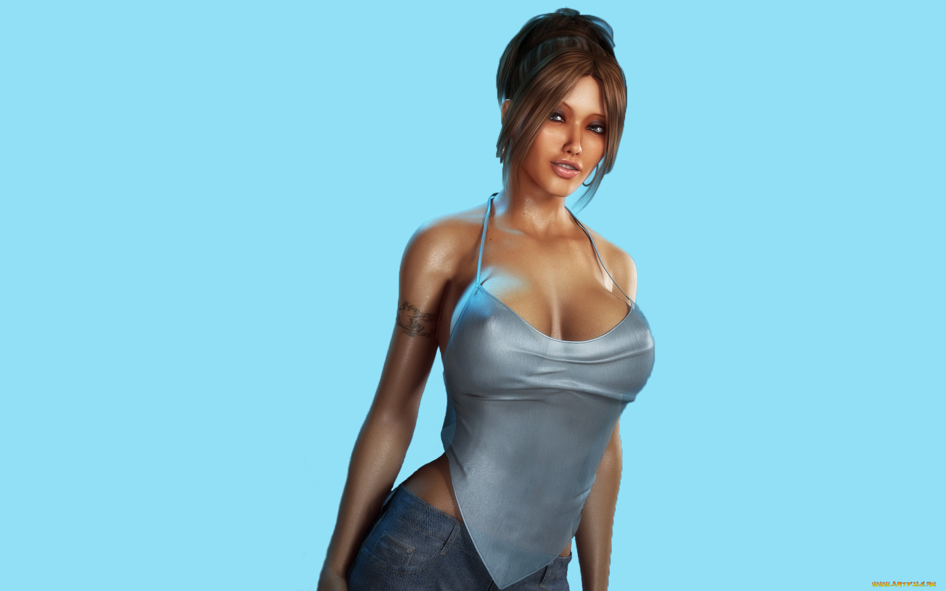 3д, графика, люди, , people, взгляд, улыбка, тату, фон, девушка