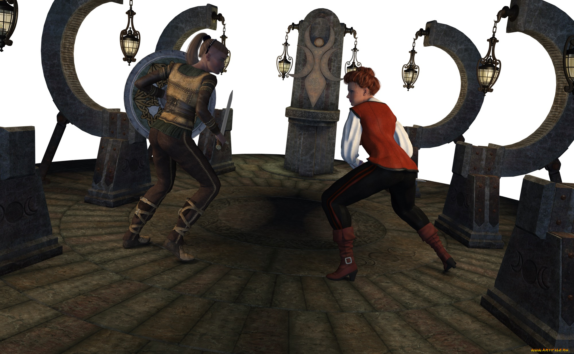 3д, графика, фантазия, , fantasy, взгляд, девушки, оружие, фон