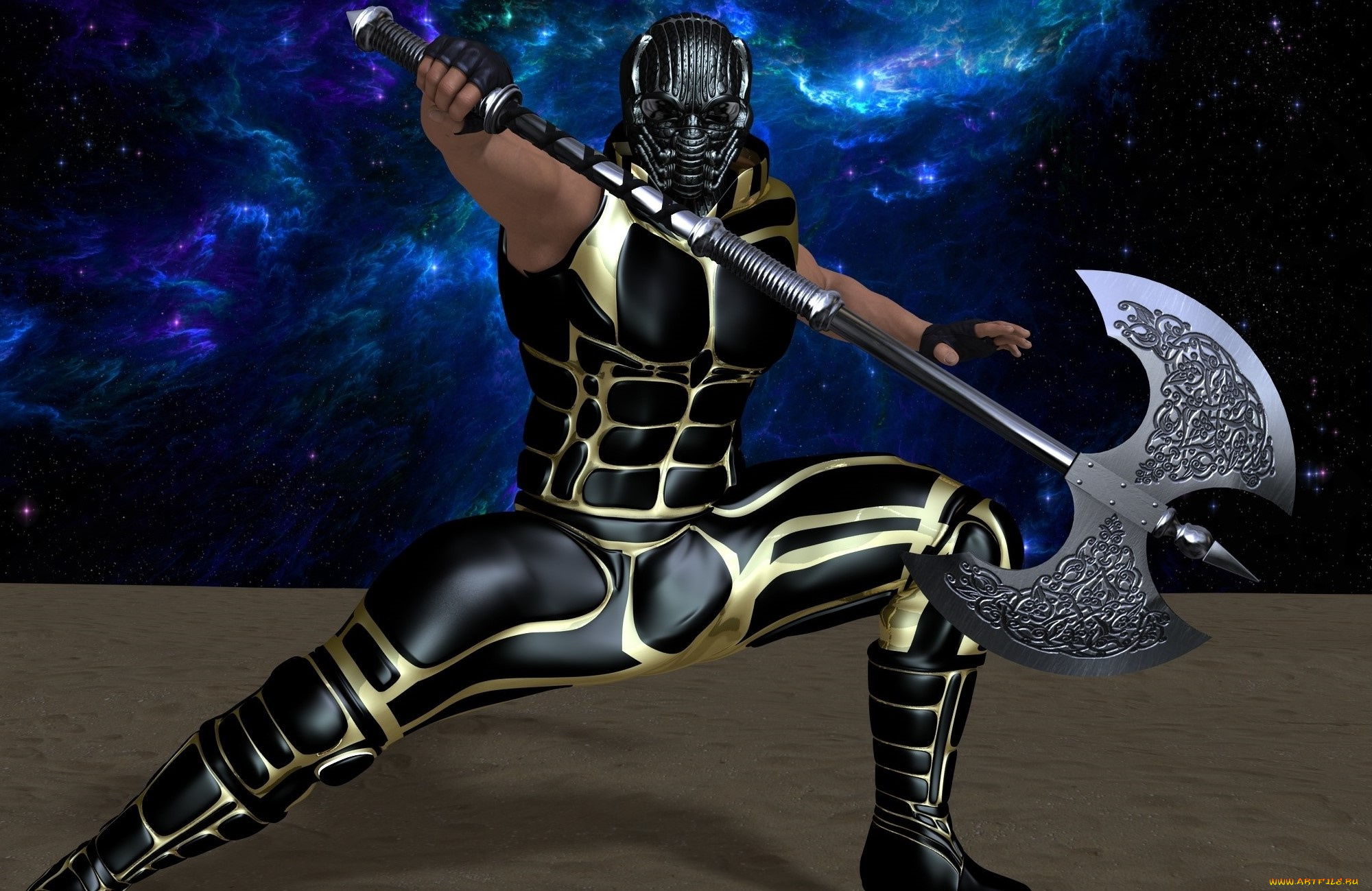 3д, графика, фантазия, , fantasy, воин, оружие, фон, мужчина, взгляд