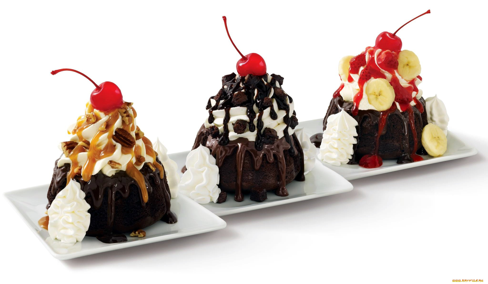 еда, пирожные, , кексы, , печенье, взбитые, сливки, бананы, вишни