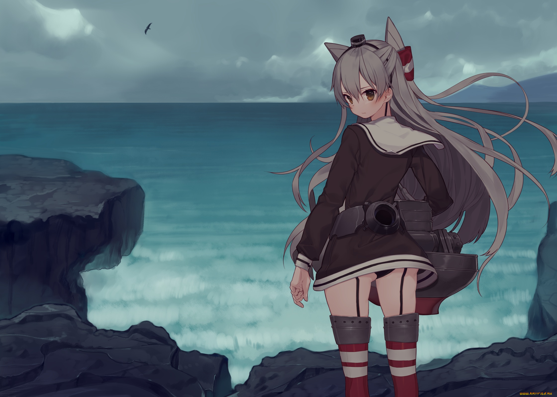 аниме, kantai, collection, взгляд, фон, девушка, море