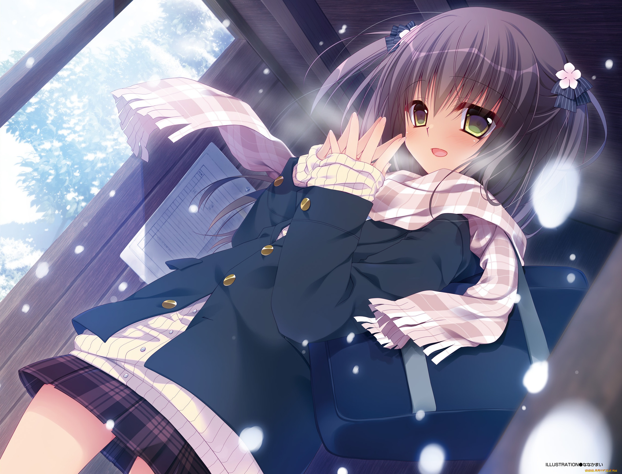 аниме, зима, , новый, год, , рождество, арт, nanaca, mai, девочка