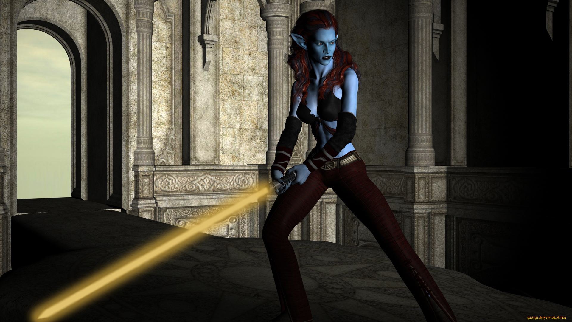 3д, графика, эльфы, , elves, фон, взгляд, эльфийка, оружие