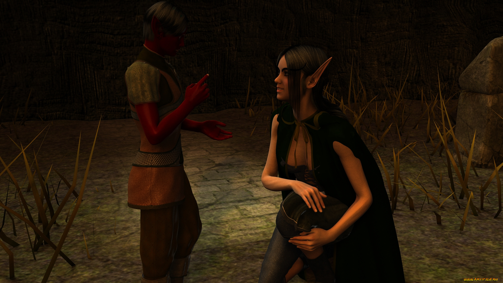 3д, графика, эльфы, , elves, фон, взгляд, эльфийка