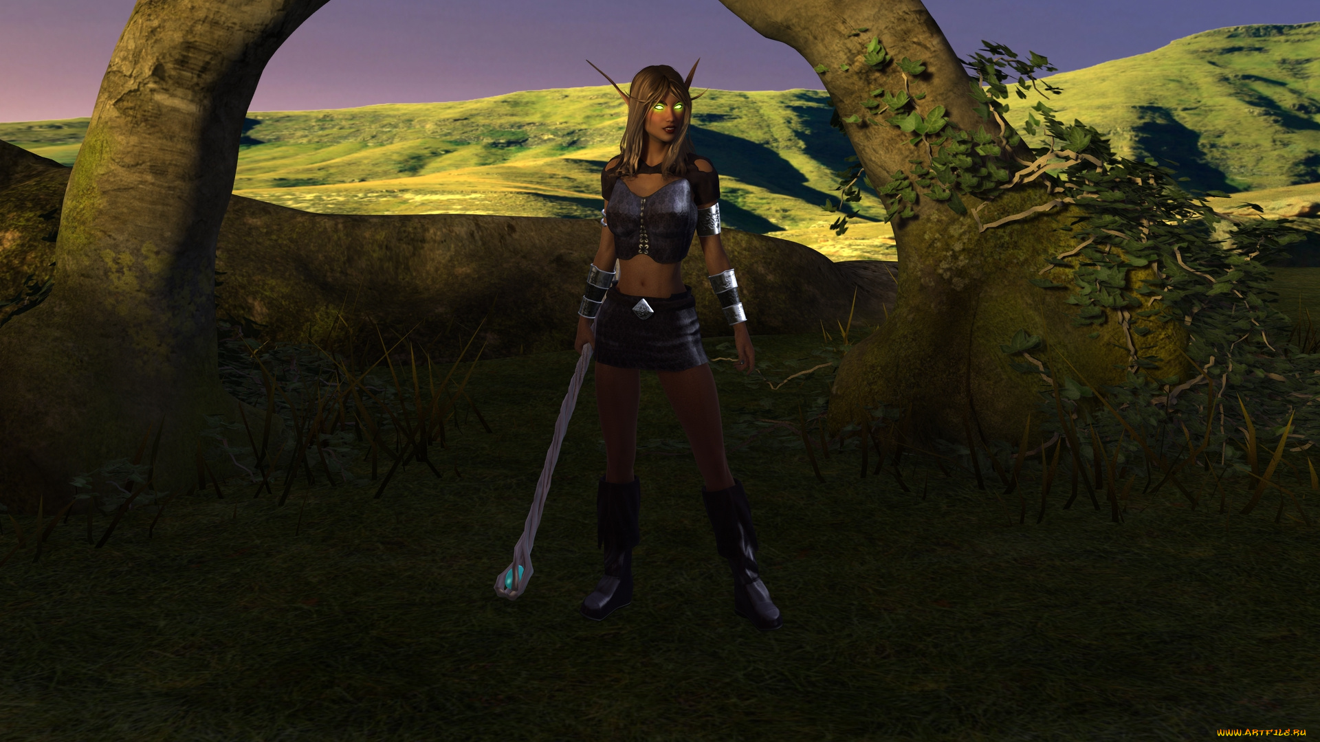 3д, графика, эльфы, , elves, фон, взгляд, эльфийка