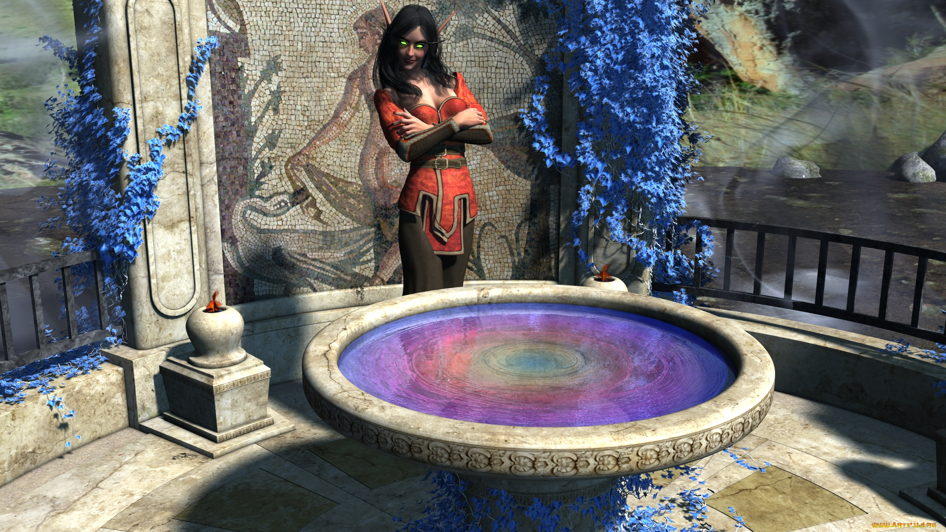 3д, графика, эльфы, , elves, фон, взгляд, эльфийка