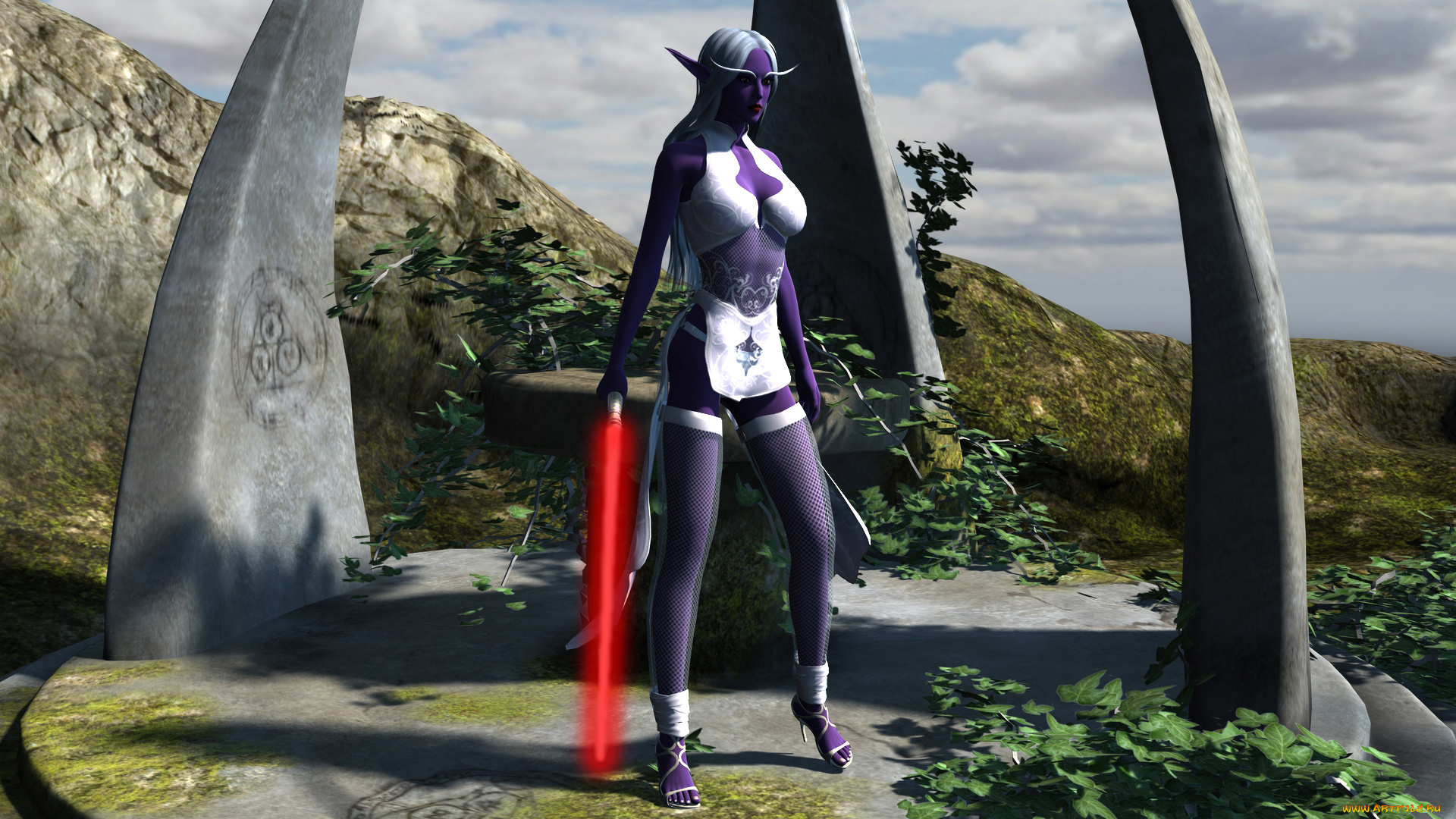 3д, графика, эльфы, , elves, взгляд, эльфийка, фон