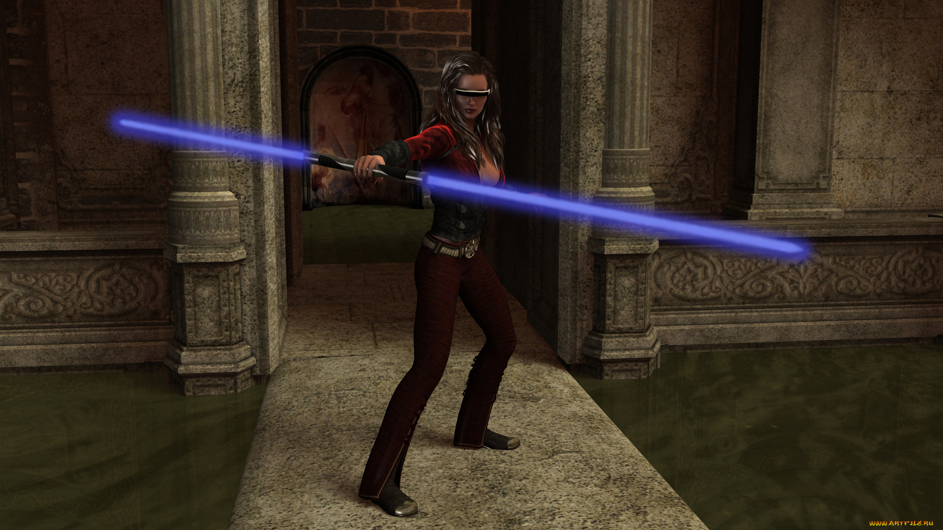 3д, графика, фантазия, , fantasy, оружие, взгляд, девушка, фон