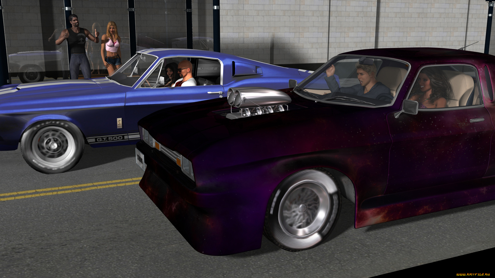 3д, графика, люди, , people, автомобиль, девушки, фон, взгляд