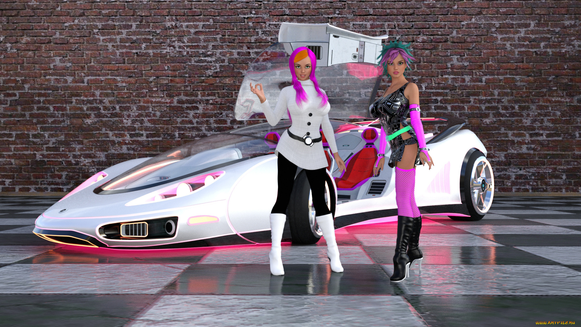 3д, графика, люди-авто, мото, , people-, car, , , moto, фон, взгляд, девушки
