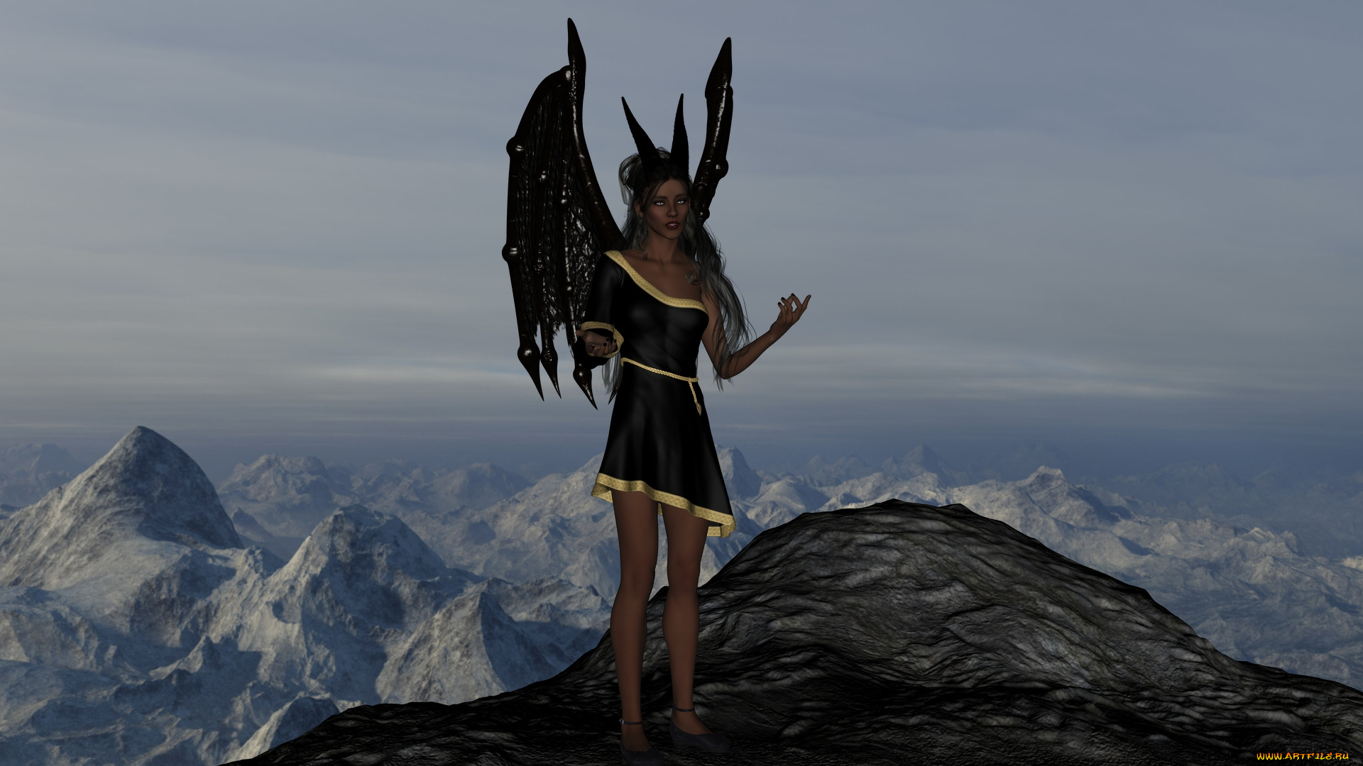 3д, графика, существа, , creatures, девушка, взгляд, фон, демон