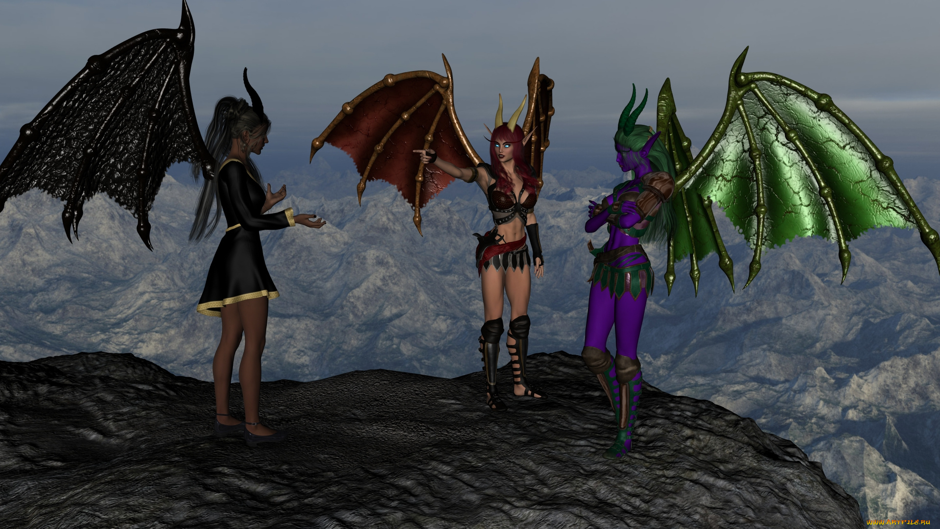 3д, графика, существа, , creatures, девушки, взгляд, фон, демоны