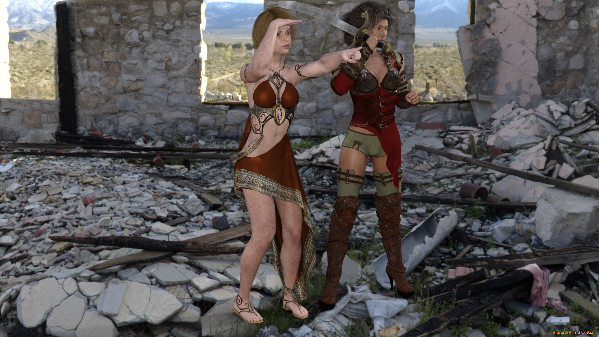 3д, графика, фантазия, , fantasy, взгляд, девушки, фон