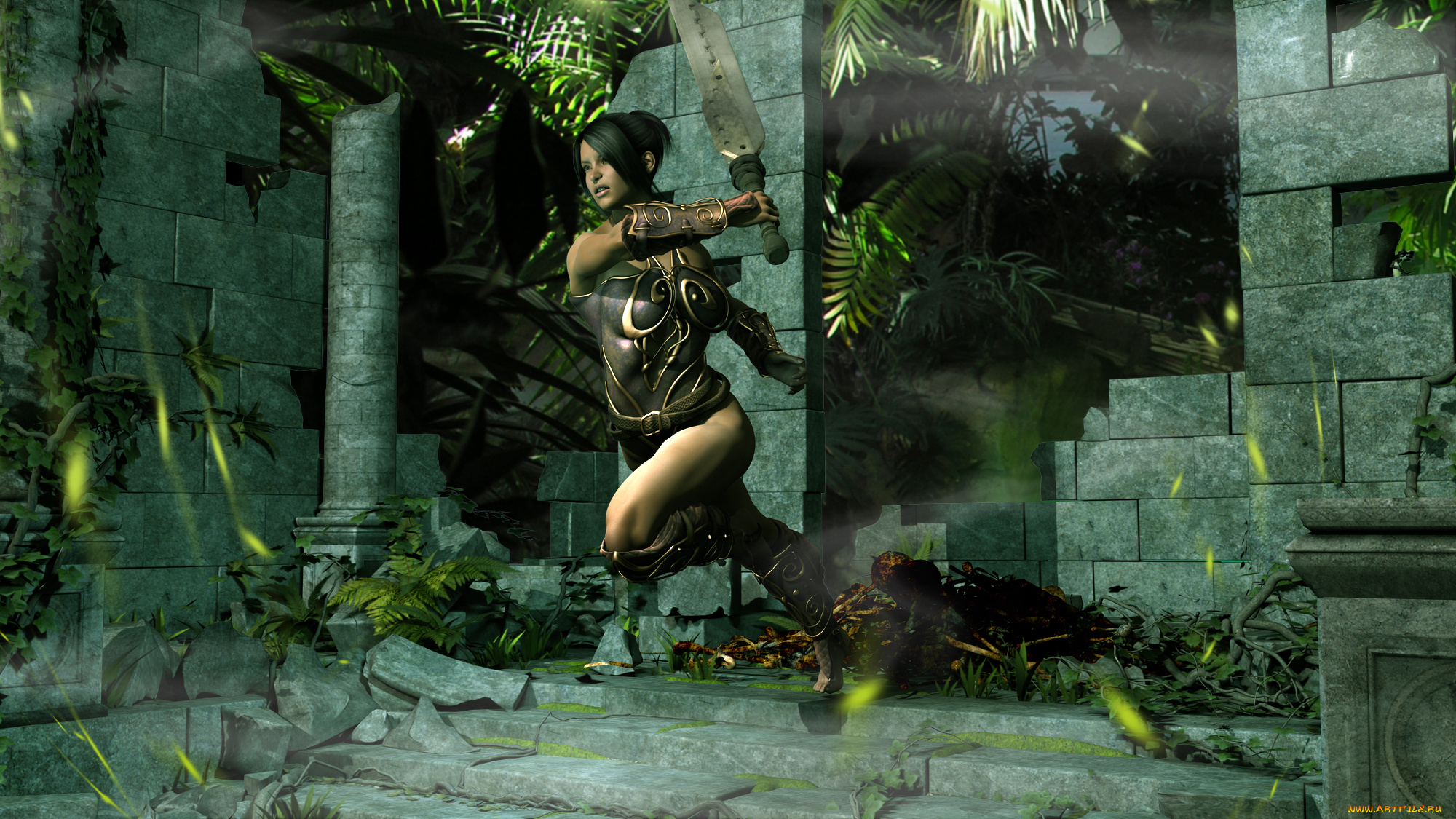 3д, графика, фантазия, , fantasy, фон, девушка, взгляд