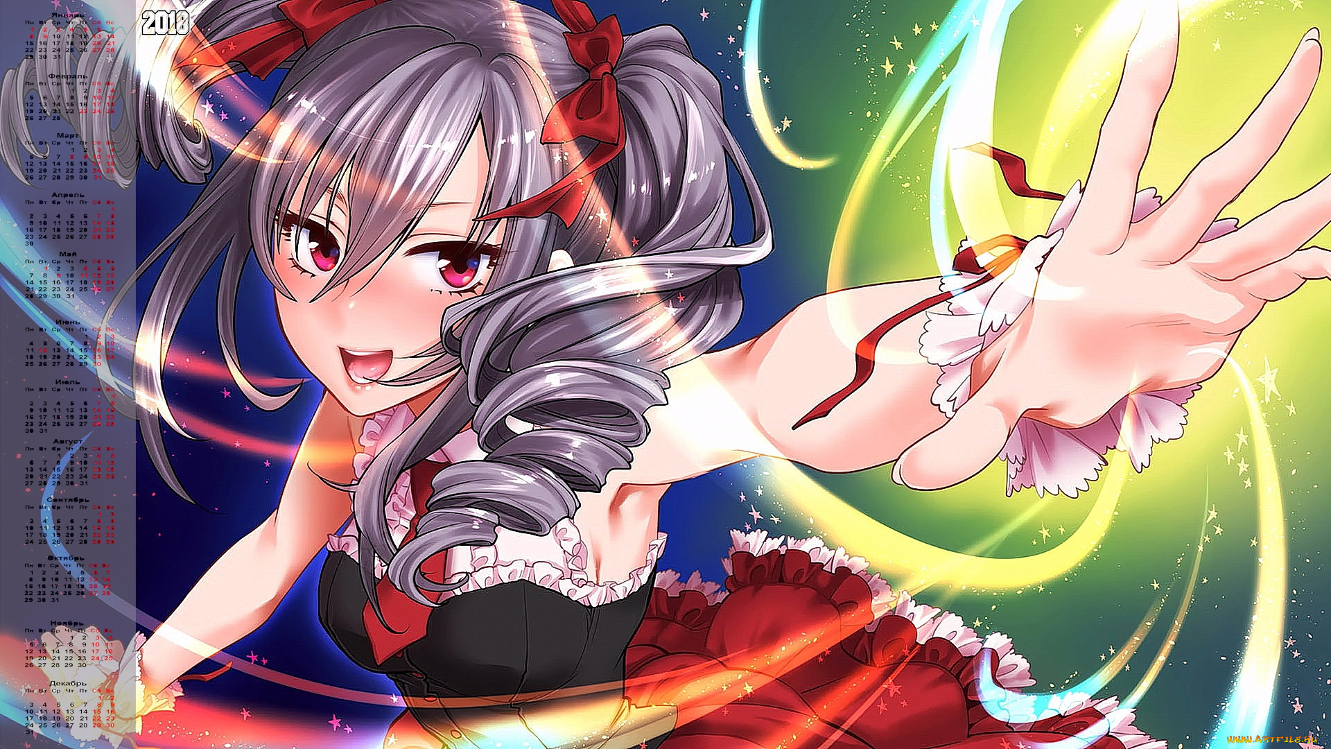 календари, аниме, девушка, 2018, взгляд, лицо