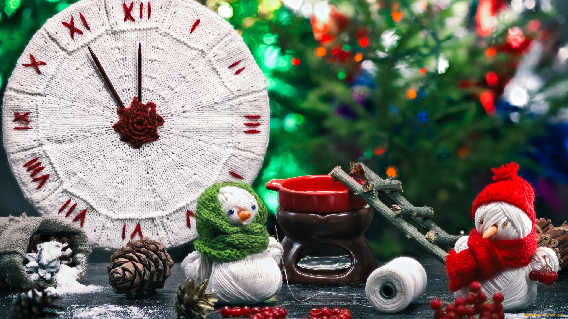 праздничные, -, разное, , новый, год, рукоделие, шишки, снеговики, часы