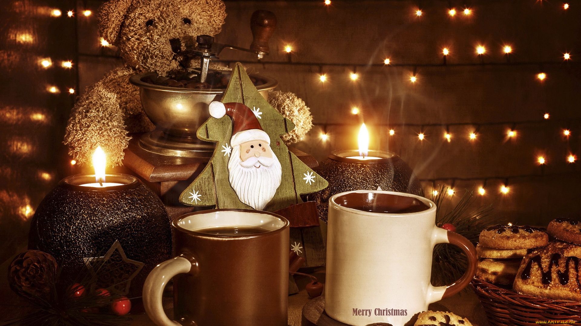 праздничные, угощения, свечи, чашки, мишка