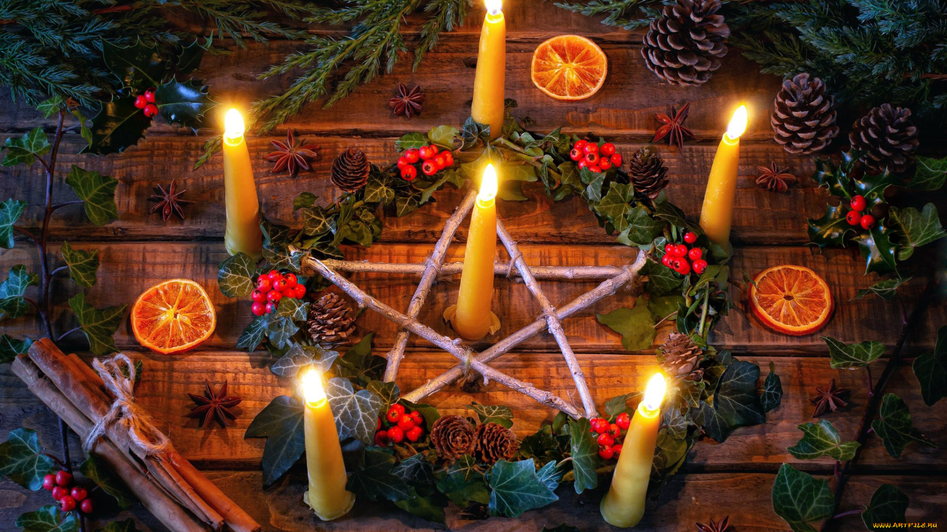 праздничные, новогодние, свечи, шишки, свечи, корица