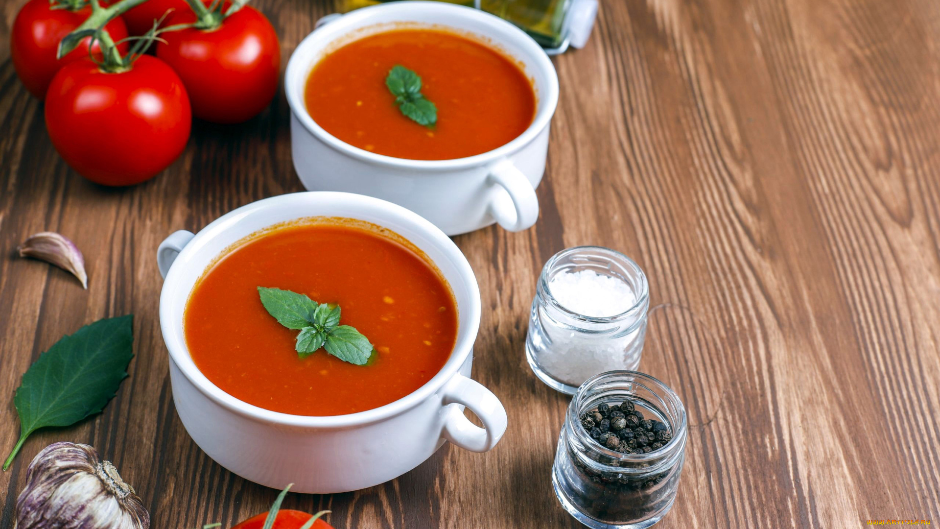 еда, первые, блюда, томатный, суп, помидоры, чеснок, перец