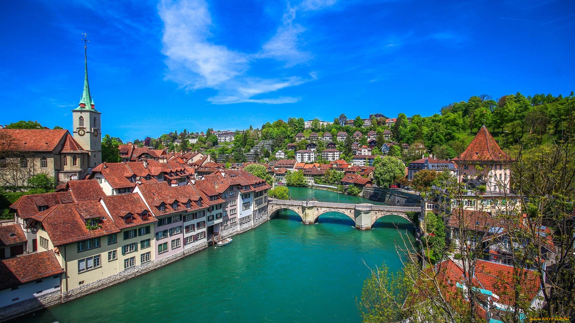 города, берн, , швейцария, река, мост, здания