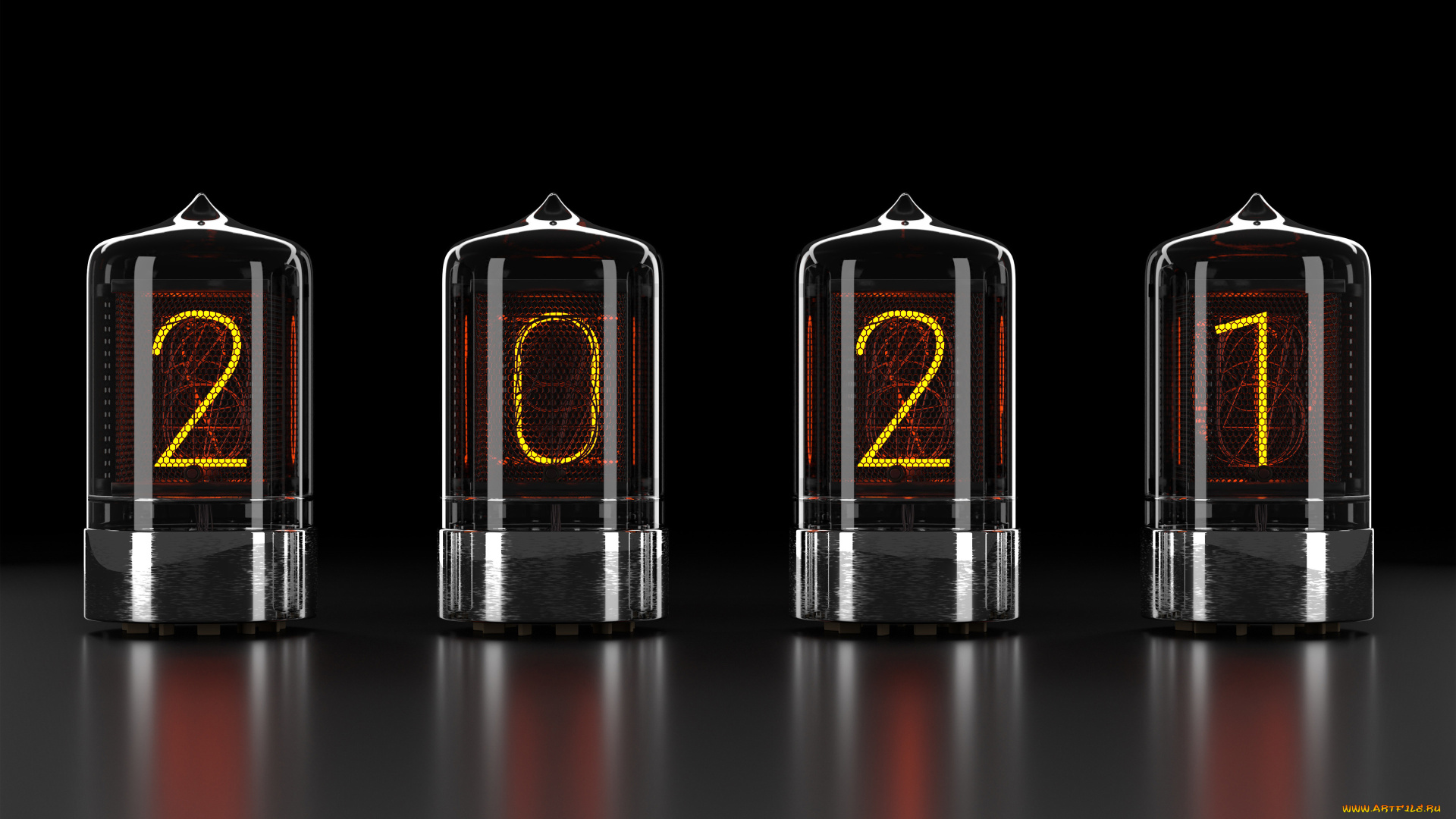 праздничные, -, разное, , новый, год, новый, год, цифровое, искусство, дисплей, электронные, лампы, цифры, отражение