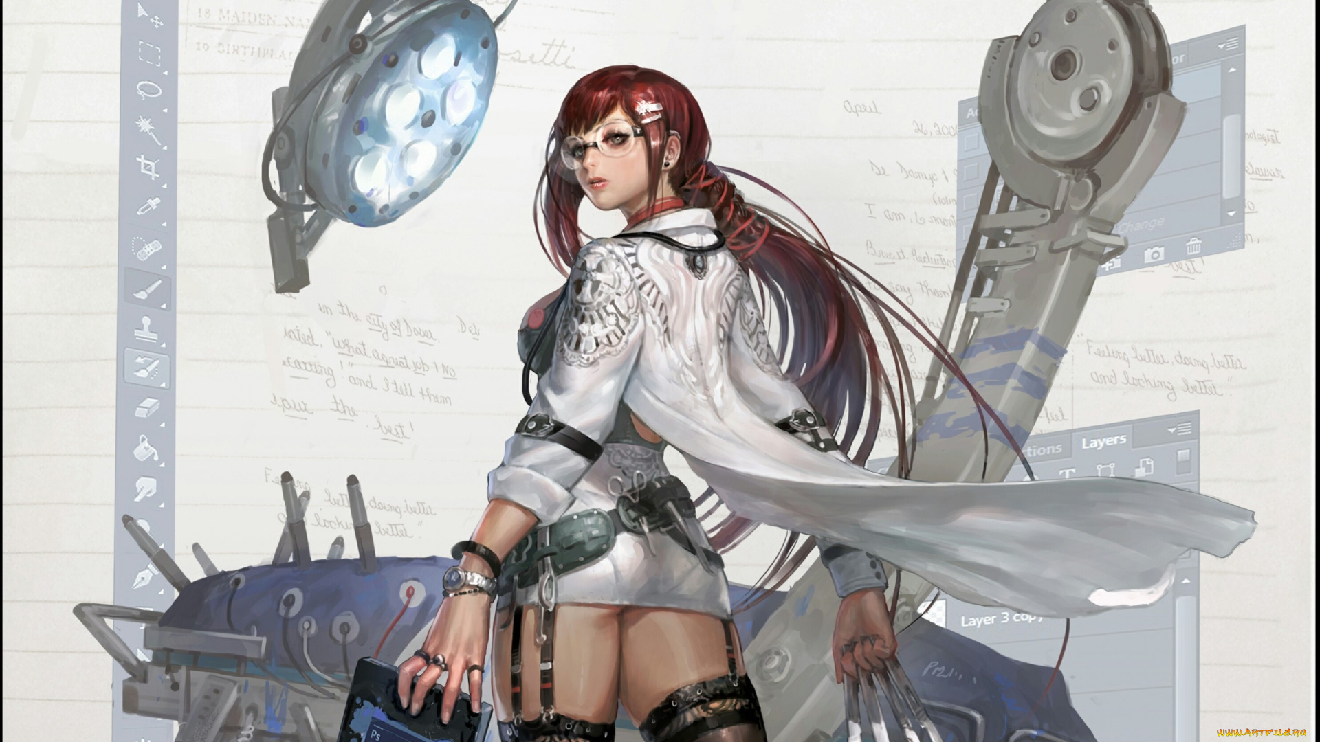 аниме, оружие, , техника, , технологии, девушка, механизм