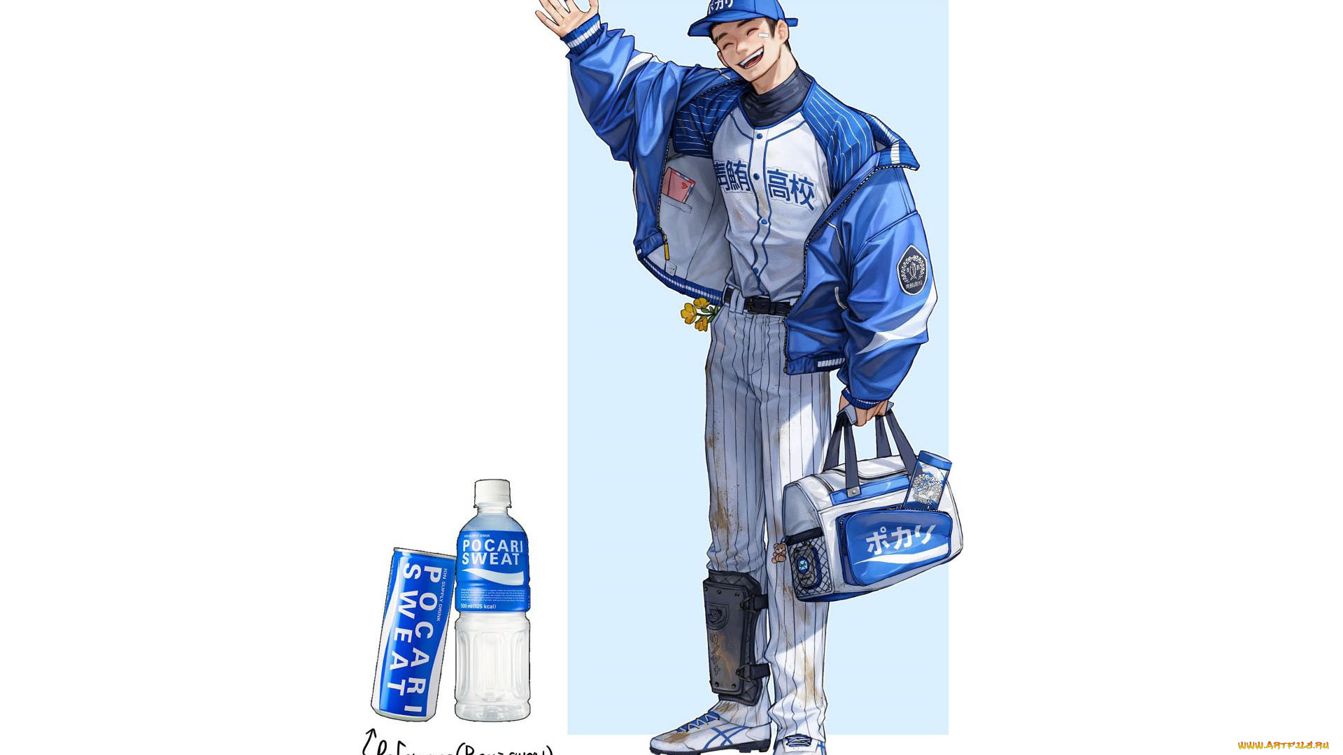 аниме, unknown, , другое, , парень, куртка, сумка, вода