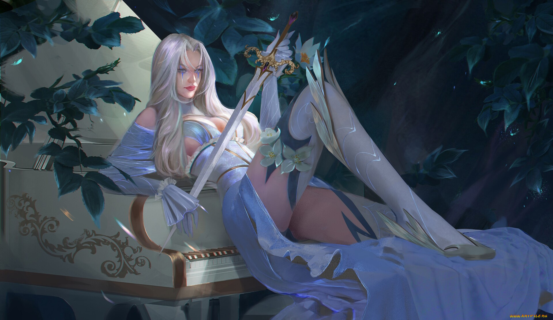 фэнтези, девушки, девушка, меч, рояль