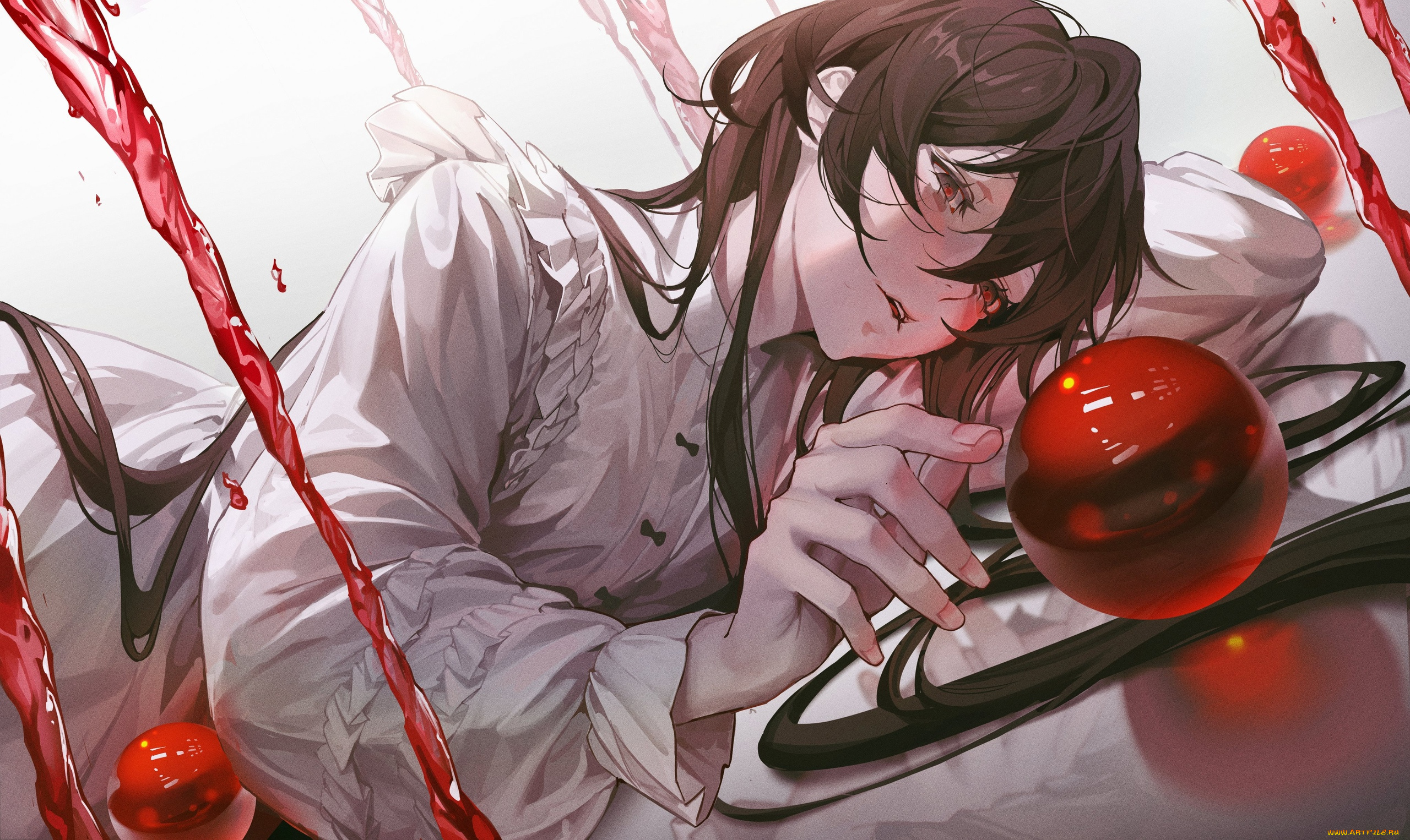 аниме, unknown, , другое, , девушка, шары, струи